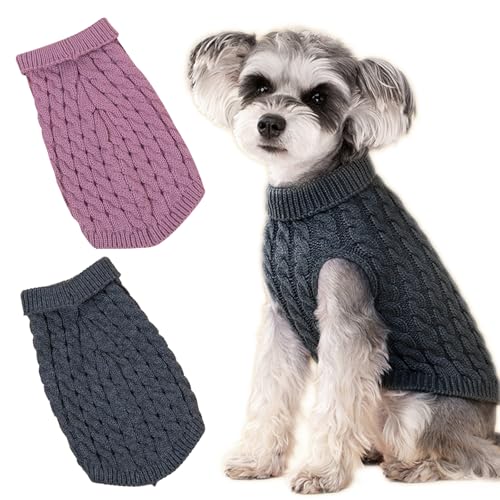 HTTDSLF 2 PCS Hundepullover, Hundepullover Haustier Pullove, Hundepullover Kleine Hunde, Kleine Hunde Rollkragen Strickpullover, für Welpen, Katzen (M, Rose/Grau) von HTTDSLF