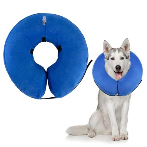 HTTDSLF Halskrause Hund Hundekragen, Schutzkragen Hund, Hundekragen Leckschutz, Aufblasbare Halskrause Hund, Halskrause Katze Leckschutz Hund, Aufblasbare Halskrause für Hunde (Blau, L) von HTTDSLF
