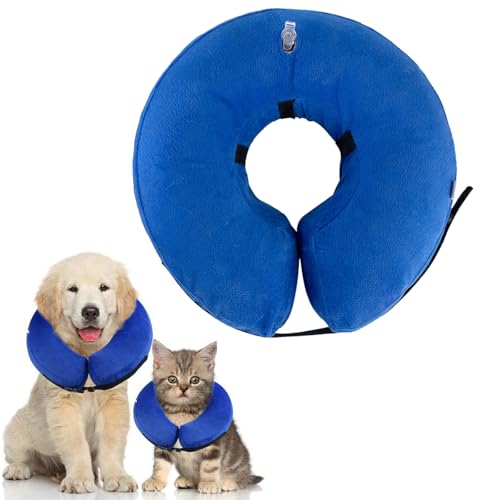 HTTDSLF Halskrause Hund Hundekragen, Schutzkragen Hund, Hundekragen Leckschutz, Aufblasbare Halskrause Hund, Halskrause Katze Leckschutz Hund, Aufblasbare Halskrause für Hunde (Blau, S) von HTTDSLF