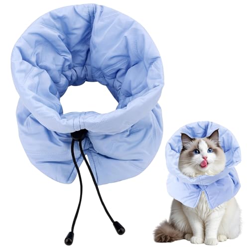 HTTDSLF Halskrause für Katzen Schutz, Einstellbarer Halskrause Katze Halsband, Weicher Atmungsaktiv Verstellbarer Halskragen, für Hunde und Kätzchen Verhindert das Lecken von Wunden (Hellblau, S) von HTTDSLF