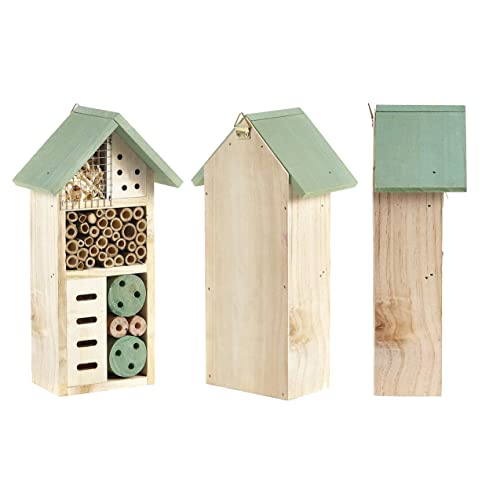 HTUK Insektenhaus aus Holz, Naturholz, Insektenschutz, Hotel, Unterschlupf, Garten, Nistkasten, 26 cm, Wildinsekten, Bienenhaus, Hotel für Bienen, Schmetterlinge, Insekten im Garten von HTUK