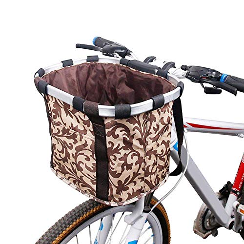 HTYG Fahrradkorb-zusammenklappbares kleines Haustier Katze Hundeträger-Fahrrad Korb Organizer-Abnehmbarer Mehrzweck-Fahrradkorb-für die meisten Mountainbikes (Braun) von HTYG