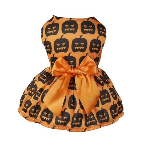 HUAJINGKEJI Hundekleid, Kürbiskleidung, kleines Haustier, Schleifen-Druck, Rock, Halloween-Party, Hundekostüm für Bichon, Katzen, Hundepullover HUAJINGKEJI Hundekleid, Kürbiskleidung, kleines Haustier, Schleifen-Druck, Rock, Halloween-Party, Hundekostüm für Bichon, Katzen, Hundepullover von HUAJINGKEJI