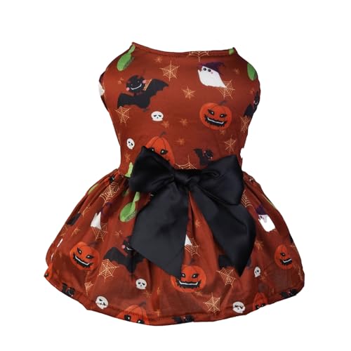 HUAJINGKEJI Hundekleid, Kürbiskleidung, kleines Haustier, Schleifen-Druck, Rock, Halloween-Party, Hundekostüm für Bichon, Katzen, Hundepullover HUAJINGKEJI Hundekleid, Kürbiskleidung, kleines Haustier, Schleifen-Druck, Rock, Halloween-Party, Hundekostüm für Bichon, Katzen, Hundepullover von HUAJINGKEJI