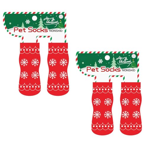 HUAJINGKEJI Weihnachtssocken für Hunde, rutschfest, weich, bequem, für Feiertage, Feste, 2 Paar von HUAJINGKEJI