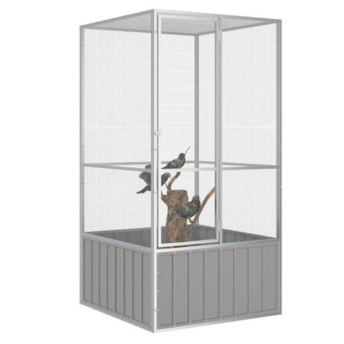 HUAKEHOM Vogelkäfig Grau 111x107x211,5 cm Verzinkter Stahl von HUAKEHOM