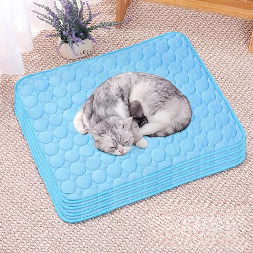 HUAMIAN Kühlmatte für Hunde, sofortiges Kühlkissen für Hunde und Katzen, Eisseidenstoff, doppelseitig, für den Sommer, unverzichtbar für Haustiere, Wärmeentlastung (Blau, 40 x 30 cm), 4 Stück von HUAMIAN
