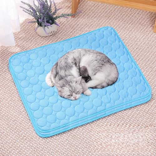 HUAMIAN Kühlmatte für Hunde, sofortiges Kühlkissen für Hunde und Katzen, Eisseidenstoff, doppelseitig, für den Sommer, unverzichtbar für Haustiere, Wärmeentlastung (Blau, 70 x 55 cm), 2 Stück von HUAMIAN