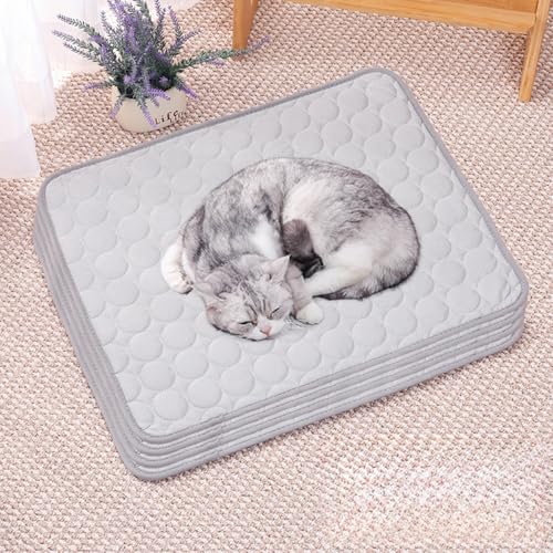 HUAMIAN Kühlmatte für Hunde, sofortiges Kühlkissen für Hunde und Katzen, Eisseidenstoff, doppelseitig, für den Sommer, unverzichtbar für Haustiere, Wärmeentlastung (Grau, 50 x 40 cm), 4 Stück von HUAMIAN