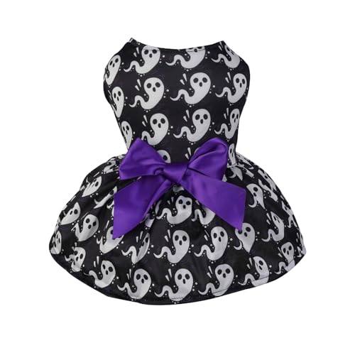 HUANGANG Hundekleid, Kürbiskleidung, kleines Haustier, Schleifen-Druck, Rock, Halloween-Party, Hundekostüm für Bichon, Katzen, Hundepullover HUANGANG Hundekleid, Kürbiskleidung, kleines Haustier, Schleifen-Druck, Rock, Halloween-Party, Hundekostüm für Bichon, Katzen, Hundepullover von HUANGANG