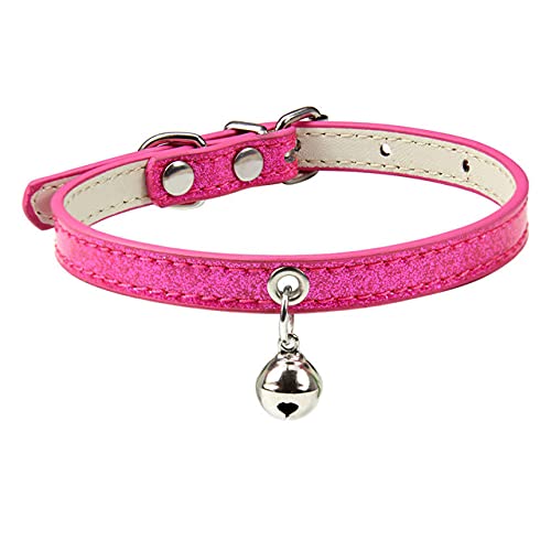 9 Farben Bling Leder Katzenhalsband mit Glocke Sicherheit Welpen Kätzchen Halsband Halsbänder für Katzenzubehör Haustierprodukt,Rosa Katzenhalsband,M von HUANSUN