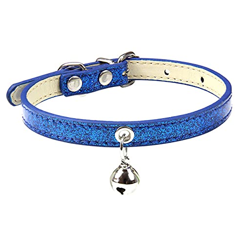 9 Farben Bling Leder Katzenhalsband mit Glocke Sicherheits-Welpen-Kätzchen-Halsband-Halsbänder für Katzenzubehör Haustierprodukt,Blaues Katzenhalsband,M von HUANSUN