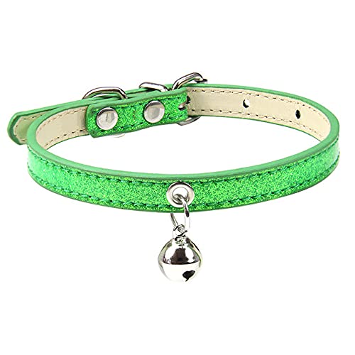 9 Farben Bling Leder Katzenhalsband mit Glocke Sicherheits-Welpen-Kätzchen-Halsband-Halsbänder für Katzenzubehör Haustierprodukt,Grünes Katzenhalsband,xs von HUANSUN