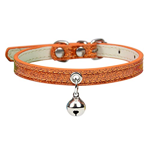 9 Farben Bling Leder Katzenhalsband mit Glocke Sicherheits-Welpen-Kätzchen-Halsband-Halsbänder für Katzenzubehör Haustierprodukt,Orange Halsband,xs von HUANSUN