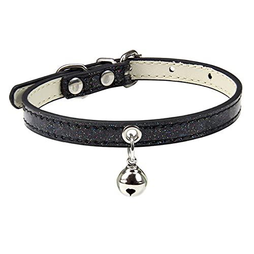 9 Farben Bling Leder Katzenhalsband mit Glocke Sicherheits-Welpen-Kätzchen-Halsband-Halsbänder für Katzenzubehör Haustierprodukt,bunt schwarz,xs von HUANSUN