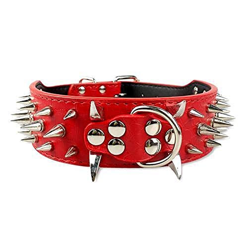 Cooles Hundehalsband mit Dornen besetztes Leder Hundehalsband für mittelgroße Hunde,rot,L von NC