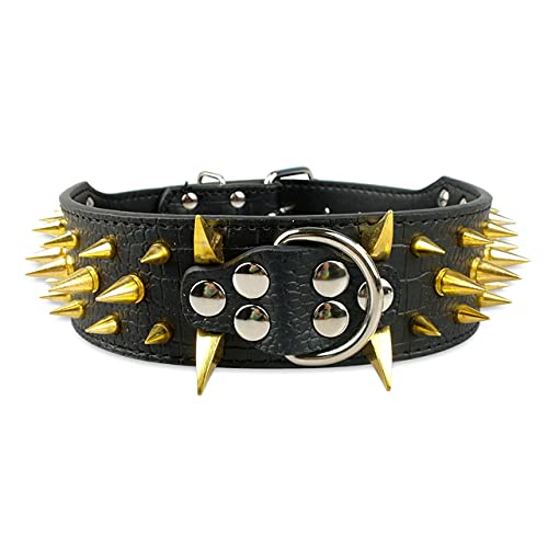 Cooles Hundehalsband mit Spikes besetztes Leder Hundehalsband für mittelgroße Hunde, schwarz Gold Spike, XL von NC
