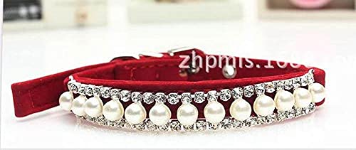 Diamant Hundehalsband Welpenhalsbänder Katzenzubehör Strass mit Schnalle Personalisierte Perlenkette für Hunde,rot,L von HUANSUN
