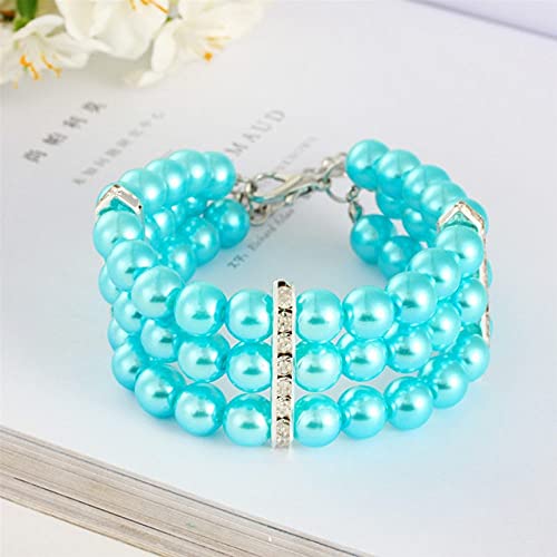 Elegante Kristall Hundehalsband Halskette Choker Stil Strass Perle Luxus Haustier Hundezubehör Halsketten für Hund,Mit Gummiband Blau,M von HUANSUN