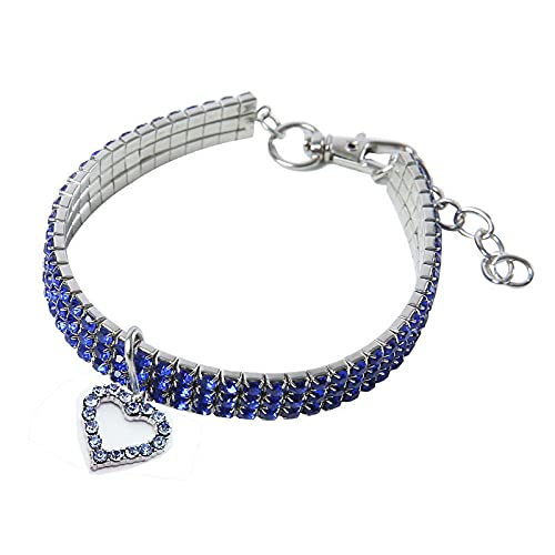 Exquisite Bling Crystal Hundehalsband Herzform Diamant Puppy Pet Shiny Full Strass Halskette Halsbänder für Hunde, Blau, L von HUANSUN