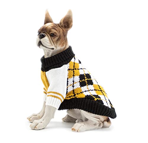 Gestrickter Haustier-Pullover Warmer Hund Sweatshirt Winterkleidung Strick-Outfit für kleine mittelgroße Hunde Katze Kätzchen Welpen Bekleidung,gelb,L von HUANSUN