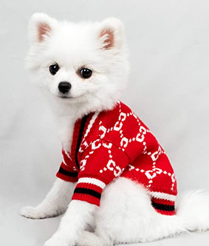 Haustier Hund Strickjacke Pullover Mantel Mit Knopf Herbst Winter Hunde Kleidung Katze Strickwaren,rot,XXL von HUANSUN