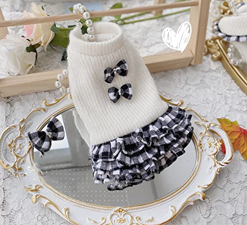 Hund Pullover Kleid Haustier Paare Kleidung Schwarz Weiß Plaid Kuchen Rock Dicke Warme Winter Oberbekleidung,Kleid,S von HUANSUN