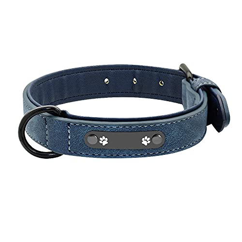 Hundehalsbänder Personalisiertes Leder Hundehalsband für kleine mittelgroße Hunde,Blau,M von HUANSUN