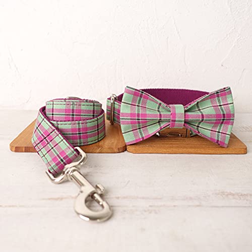 Hundehalsband Purple Mint Plaid Poly Satin und Nylon   5 Größen Hundehalsband,Fliege Halsband Leine,M von HUANSUN