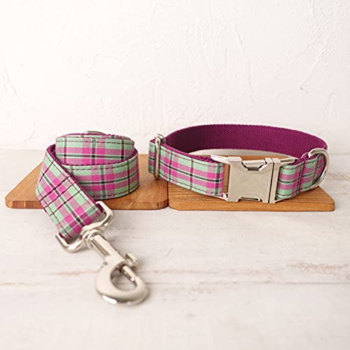 Hundehalsband Purple Mint Plaid Poly Satin und Nylon 5 Größen Hundehalsband,Hundehalsband Leine Set,xs von NC