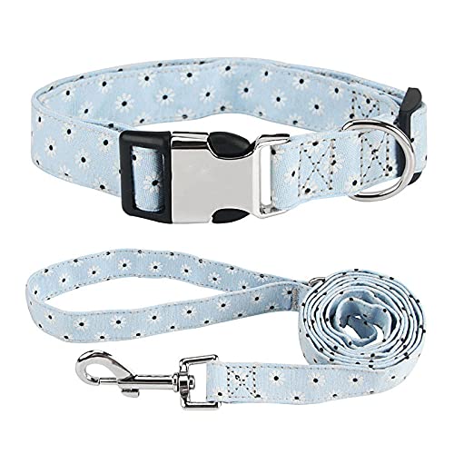 Hundehalsband Welpen Katze Hundeleinen Halsband Leine Personalisiertes Hundehalsband für mittelgroße Hunde,Blume Blau,L von HUANSUN