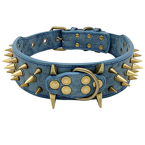 Hundehalsband für große Hunde Nietenhalsband Lederhalsband,Blau,XL von NC