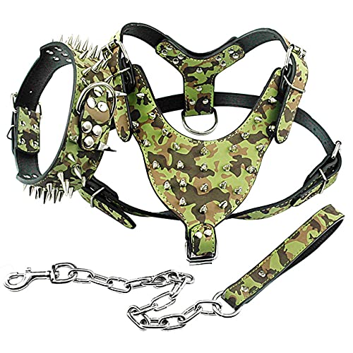 Hundehalsband mit Spikes Nietenbesetztes Hundehalsband 3er Set Walking für mittelgroße Hunde,grün,L von HUANSUN