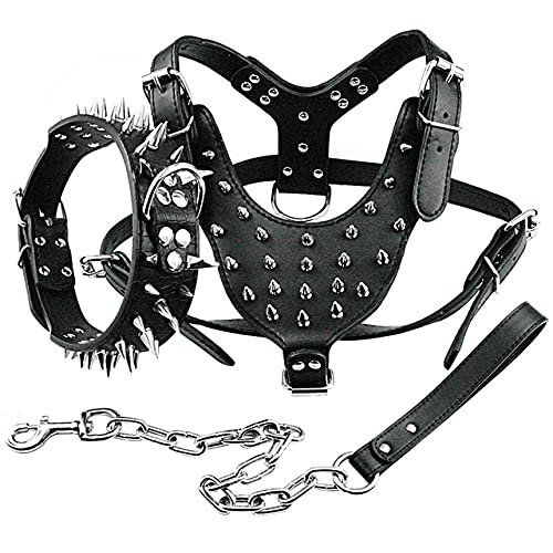 Hundehalsband mit Spikes Nietenbesetztes Leder Hundehalsband 3er Set Walking für mittelgroße Hunde,Schwarz,XL von HUANSUN