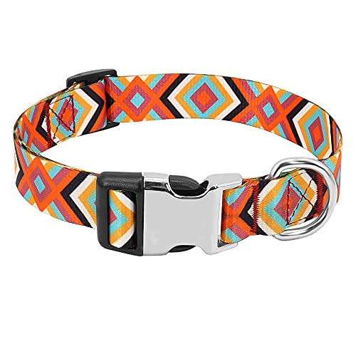 Individuelles Hundehalsband Nylon Print Personalisiertes Hundehalsband Welpen Hundehalsbänder für kleine mittelgroße Hunde,147 Orange,23 bis 30 cm von HUANSUN