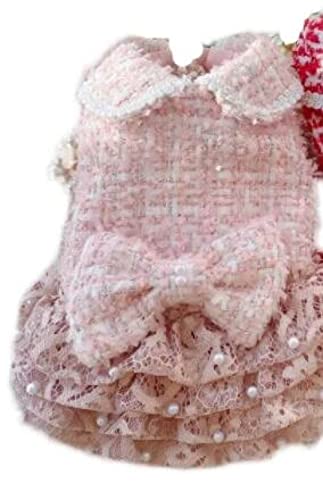 Klassisches Tweed-Hundemantelkleid Haustierkleidung Outfit Perlenspitzenrock Prinzessin Gentlewoman,Rosa,L von HUANSUN