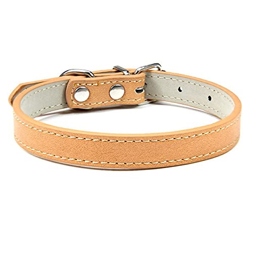 Kleines Hundehalsband Einfaches Design Reine Farbe Verstellbares Pu-Leder Hundehalsband Für Neugeborene Hunde Buntes Kätzchen Katzenhalsband,braun,XL von HUANSUN