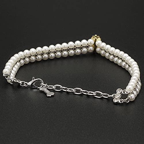 Künstliches Diamant-Hundehalsband Künstliche Perle Haustierhalsband Strass Katzenhalsbänder für kleine Hunde Halskette,M von HUANSUN