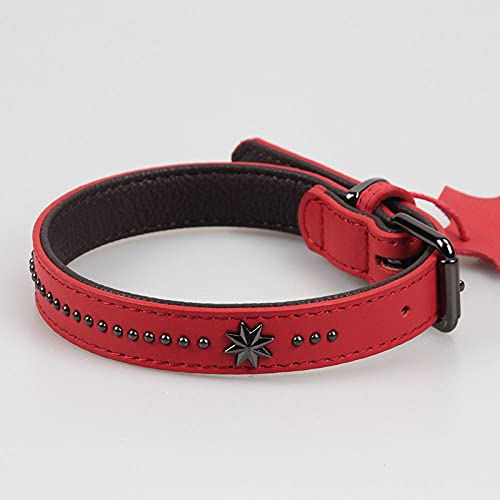 Leder Hundehalsband Sternbesetzte große Hundehalsbänder Haustierhalskette für mittelgroße Hunde zu Fuß Schwarz Rot,Rot,L von HUANSUN