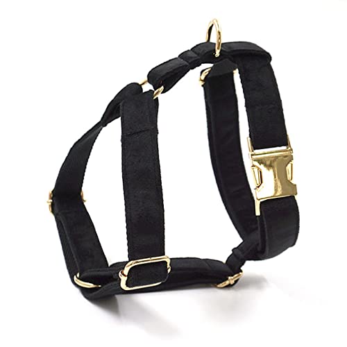 Luxuriöses Hundegeschirr aus dickem Samt mit Halsband, weich für kleines, mittleres, großes, goldenes Schnallengeschirr, nur 2 schwarzes Geschirr, L von HUANSUN