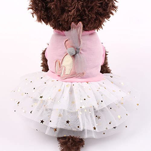 Mädchen Hund Katze Kleid Rock Kaninchen Sterne Pet Puppy T-Shirt Frühjahr/Sommer Kleidung Bekleidung 2 Farben 5 Größen,Rosa,L von HUANSUN