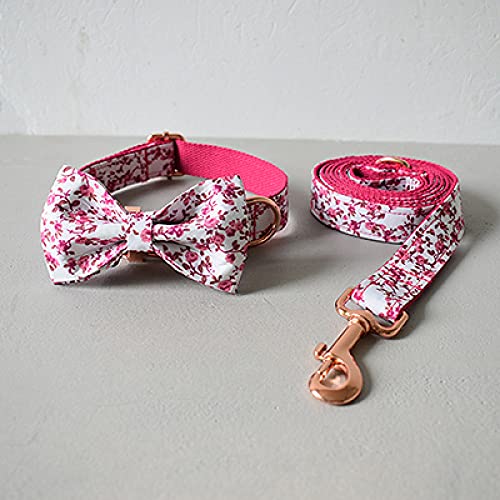 Metallschnallen Hundehalsband 1,5M Haustierleine Schleife roségold verstellbares Haustierhalsbandzubehör,Bogen-Kragen-Leine-Set,M von NC
