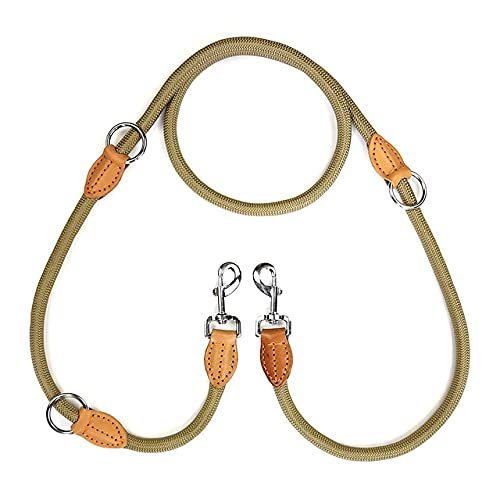 Multifunktions-Doppelleine P-Kettenhalsband Zwei Hundeleinen Nylon Einstellbar Lange Kurze Hundetrainingsleinen Gebundene Hundezubehör,braun,M 1.0cmX210cm von HUANSUN