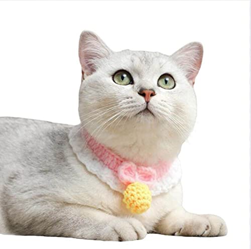 Netter gestrickter Haustier-Lätzchen-Katzenhalsband weicher bequemer Netter Katzenhalsband-Haustier-Katzenschal,Rosa,L von HUANSUN