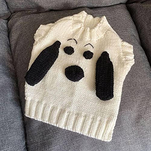 Niedlicher Cartoon Welpen Hund Pullover Winter Warme Häkelkleidung für kleine Hunde Kostüm Mantel Stricken,Weiß,L von NC