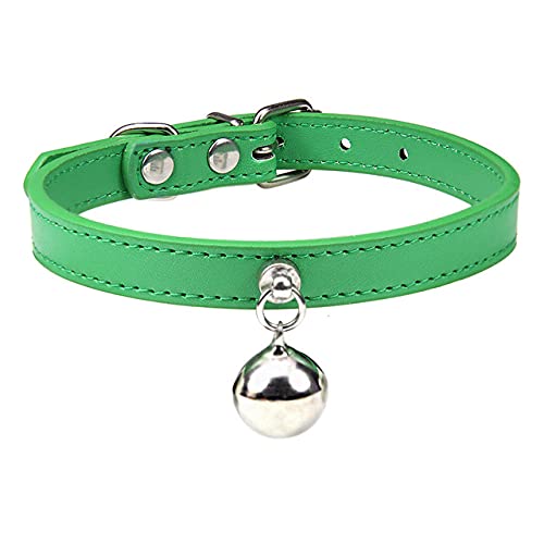 Personalisierte Katzenhalsband mit Glocke verstellbare Leder Kätzchen Halskette für Katzen Welpen Halsband,Grün Katzenhalsband,M von HUANSUN
