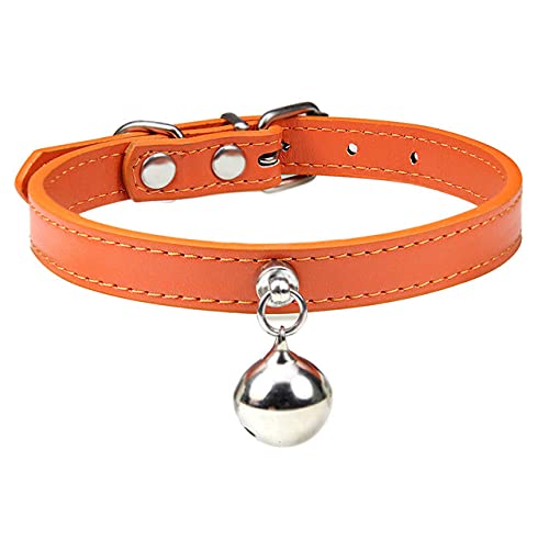 Personalisierte Katzenhalsband mit Glocke verstellbare Leder Kätzchen Halskette für Katzen Welpen Halsband,Orange Katzenhalsband,S1 von NC