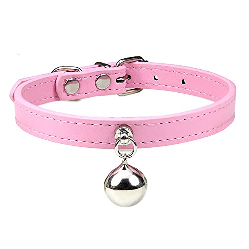 Personalisierte Katzenhalsband mit Glocke verstellbare Leder Kätzchen Halskette für Katzen Welpen Halsband,Rosa Katzenhalsband,M von HUANSUN