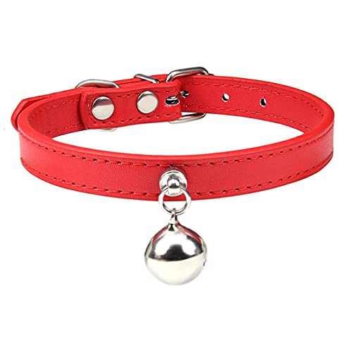 Personalisierte Katzenhalsband mit Glocke verstellbare Leder Kätzchen Halskette für Katzen Welpen Halsband,Rot Katzenhalsband,M von HUANSUN