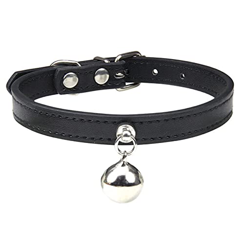 Personalisierte Katzenhalsband mit Glocke verstellbare Leder Kätzchen Halskette für Katzen Welpen Halsband,Schwarzes Katzenhalsband,xs von HUANSUN